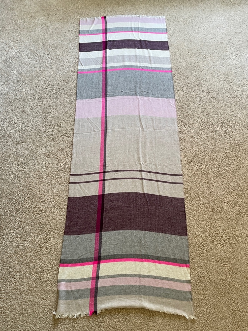 Striped Multicolor Lightweight Scarf - Pink, Gray, Beige 76” x 24”